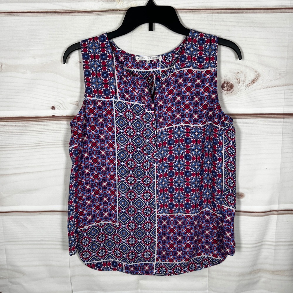 Violet + Claire Sleeveless Blouse Women Small Multicolor Geometric Patchwork Top